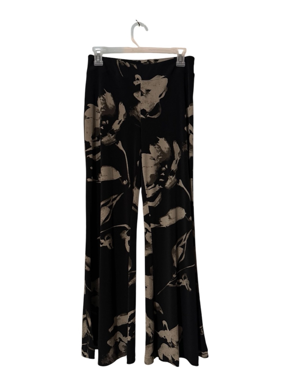 Joseph Ribkoff Floral Wide Leg Pants Black Taupe Size 6 Elastic Waist